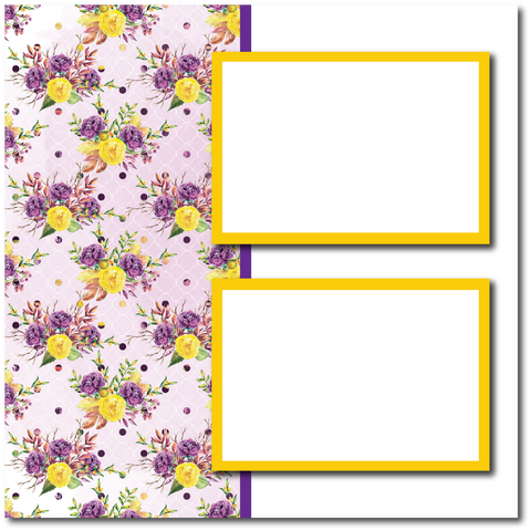Purple Yellow Floral - 2 Frames - Blank Printed Scrapbook Page 12x12 Layout