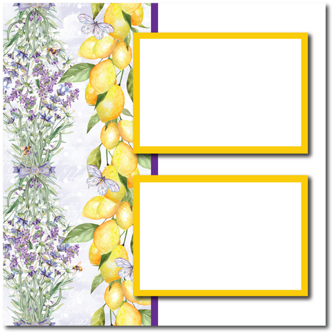 Floral Lemons - 2 Frames - Blank Printed Scrapbook Page 12x12 Layout
