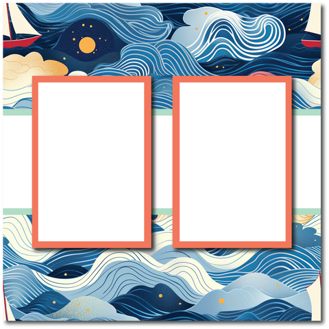 Ocean Waves - 2 Frames - Blank Printed Scrapbook Page 12x12 Layout