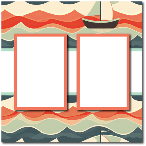 Ocean Waves - 2 Frames - Blank Printed Scrapbook Page 12x12 Layout