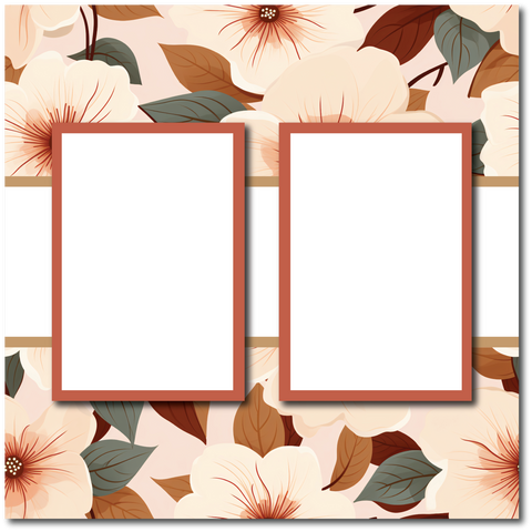 Floral - 2 Frames - Blank Printed Scrapbook Page 12x12 Layout