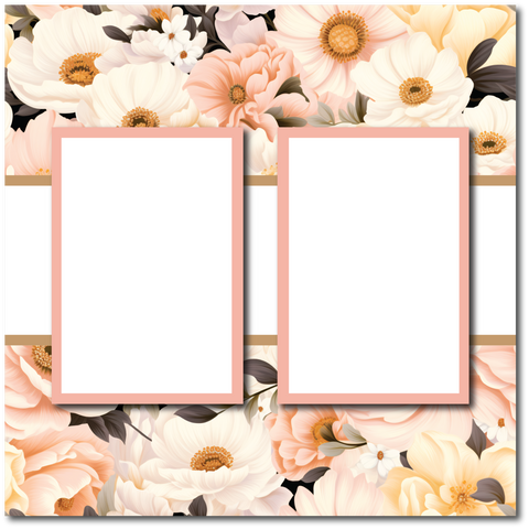 Floral - 2 Frames - Blank Printed Scrapbook Page 12x12 Layout