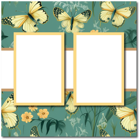 Butterflies - 2 Frames - Blank Printed Scrapbook Page 12x12 Layout