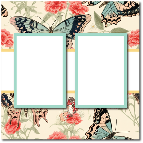 Butterflies - 2 Frames - Blank Printed Scrapbook Page 12x12 Layout