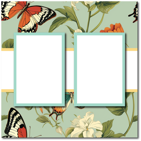 Butterflies - Floral - 2 Frames - Blank Printed Scrapbook Page 12x12 Layout