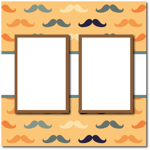 Mustaches - 2 Frames - Blank Printed Scrapbook Page 12x12 Layout