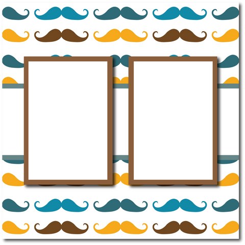 Mustaches - 2 Frames - Blank Printed Scrapbook Page 12x12 Layout