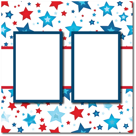 Patriotic Stars - 2 Frames - Blank Printed Scrapbook Page 12x12 Layout