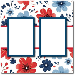 Patriotic Flowers - 2 Frames - Blank Printed Scrapbook Page 12x12 Layout