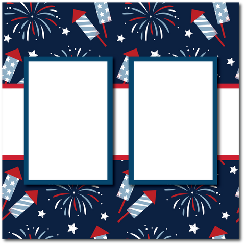 Fireworks - 2 Frames - Blank Printed Scrapbook Page 12x12 Layout