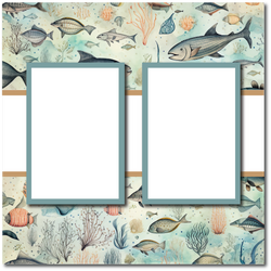 Fish - 2 Frames - Blank Printed Scrapbook Page 12x12 Layout