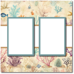 Coral - Fish - 2 Frames - Blank Printed Scrapbook Page 12x12 Layout