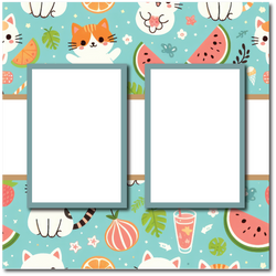 Summer - Cats - 2 Frames - Blank Printed Scrapbook Page 12x12 Layout