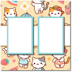Summer - Cats - 2 Frames - Blank Printed Scrapbook Page 12x12 Layout