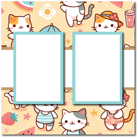 Summer - Cats - 2 Frames - Blank Printed Scrapbook Page 12x12 Layout