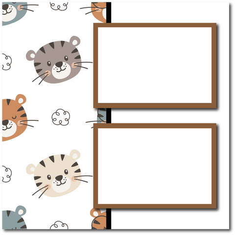 Tigers - 2 Frames - Blank Printed Scrapbook Page 12x12 Layout