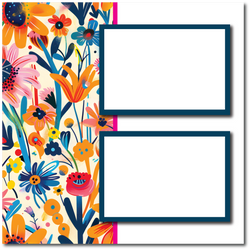 Colorful Flowers - 2 Frames - Blank Printed Scrapbook Page 12x12 Layout