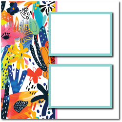 Colorful Abstract Flowers - 2 Frames - Blank Printed Scrapbook Page 12x12 Layout