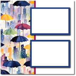 Umbrellas Abstract - 2 Frames - Blank Printed Scrapbook Page 12x12 Layout