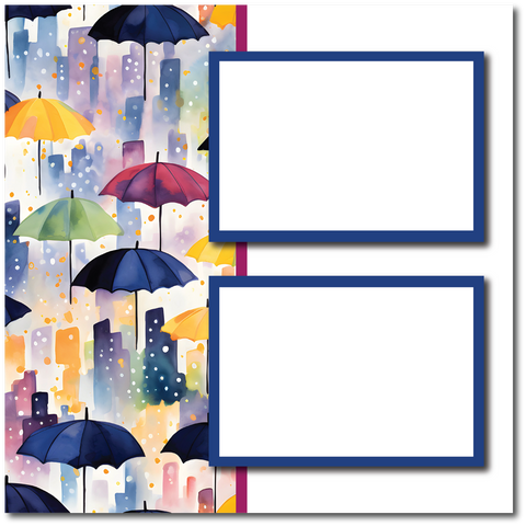 Umbrellas Abstract - 2 Frames - Blank Printed Scrapbook Page 12x12 Layout