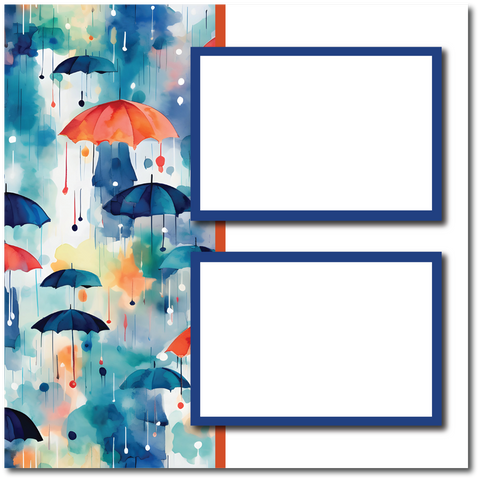 Umbrellas Abstract - 2 Frames - Blank Printed Scrapbook Page 12x12 Layout