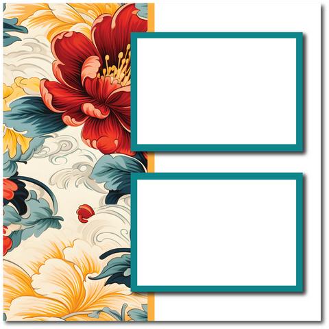 Summer Floral - 2 Frames - Blank Printed Scrapbook Page 12x12 Layout