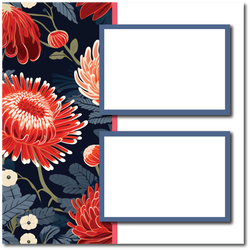 Red Florals - 2 Frames - Blank Printed Scrapbook Page 12x12 Layout