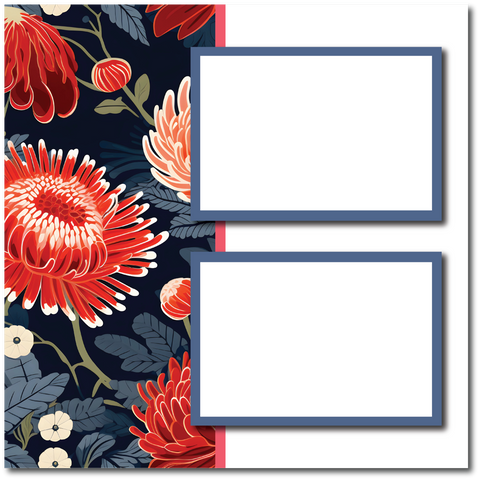 Red Florals - 2 Frames - Blank Printed Scrapbook Page 12x12 Layout