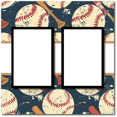 Baseball - 2 Frames - Blank Printed Scrapbook Page 12x12 Layout