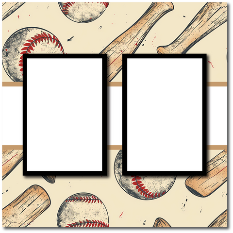 Baseball - 2 Frames - Blank Printed Scrapbook Page 12x12 Layout