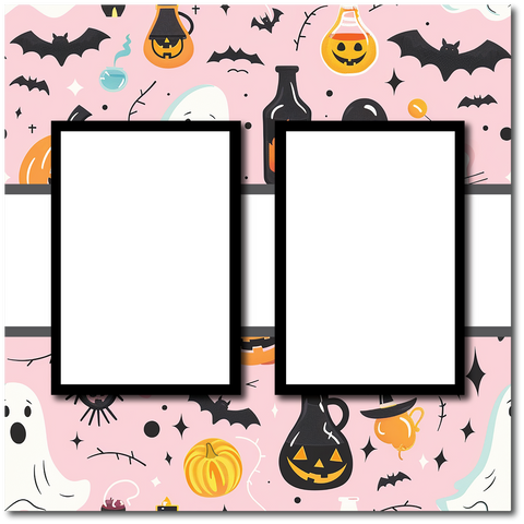 Halloween - 2 Frames - Blank Printed Scrapbook Page 12x12 Layout