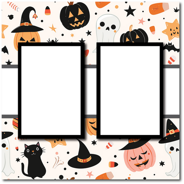 Halloween - 2 Frames - Blank Printed Scrapbook Page 12x12 Layout