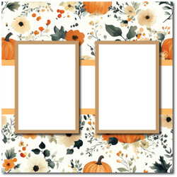 Pumpkin Florals - 2 Frames - Blank Printed Scrapbook Page 12x12 Layout