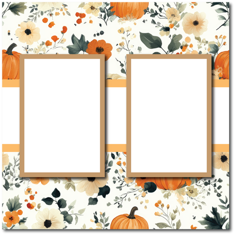 Pumpkin Florals - 2 Frames - Blank Printed Scrapbook Page 12x12 Layout