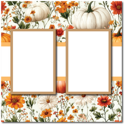 Pumpkin Florals - 2 Frames - Blank Printed Scrapbook Page 12x12 Layout