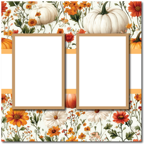 Pumpkin Florals - 2 Frames - Blank Printed Scrapbook Page 12x12 Layout