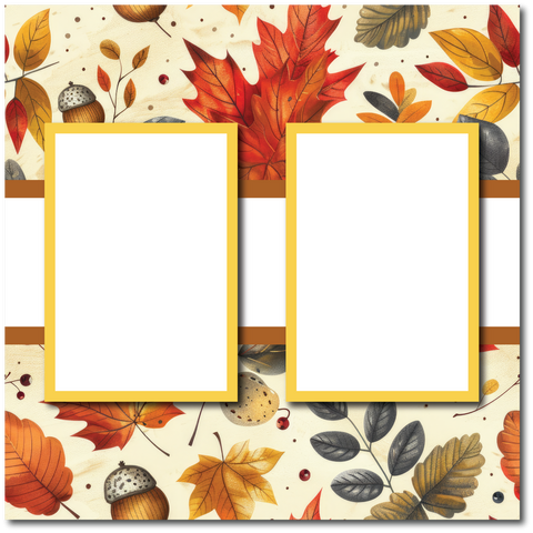 Fall Leaves - 2 Frames - Blank Printed Scrapbook Page 12x12 Layout