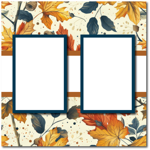 Fall Leaves - 2 Frames - Blank Printed Scrapbook Page 12x12 Layout