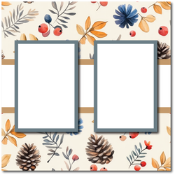 Fall Leaves Pinecones - 2 Frames - Blank Printed Scrapbook Page 12x12 Layout