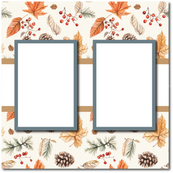 Fall Leaves Pinecones - 2 Frames - Blank Printed Scrapbook Page 12x12 Layout