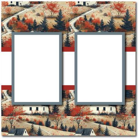 Fall Country - 2 Frames - Blank Printed Scrapbook Page 12x12 Layout