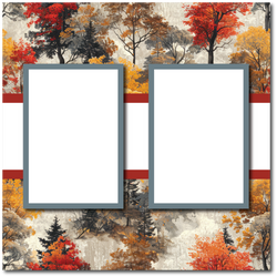 Fall Trees - 2 Frames - Blank Printed Scrapbook Page 12x12 Layout