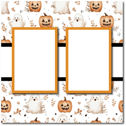 Ghosts - Pumpkins - 2 Frames - Blank Printed Scrapbook Page 12x12 Layout