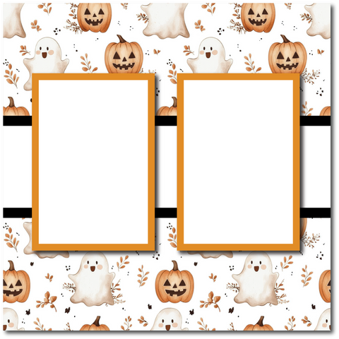 Ghosts - Pumpkins - 2 Frames - Blank Printed Scrapbook Page 12x12 Layout