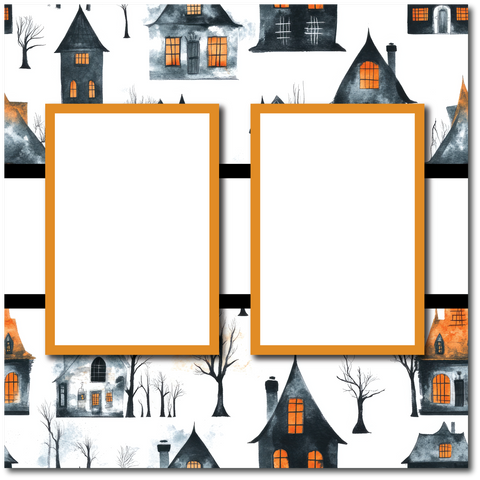 Spooky Houses - 2 Frames - Blank Printed Scrapbook Page 12x12 Layout