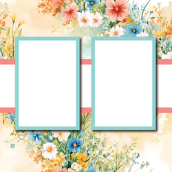 Wild Flowers - 2 Frames - Blank Printed Scrapbook Page 12x12 Layout