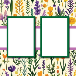 Wild Flowers - 2 Frames - Blank Printed Scrapbook Page 12x12 Layout