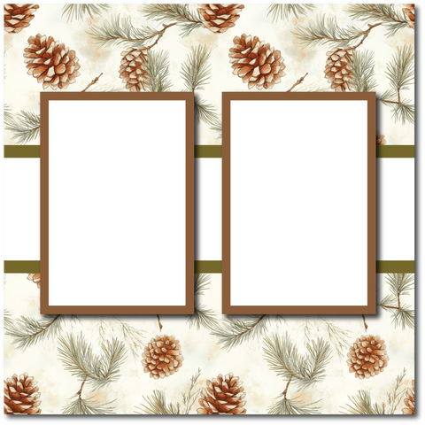 Pinecones - 2 Frames - Blank Printed Scrapbook Page 12x12 Layout