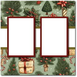 Christmas Tree Presents - 2 Frames - Blank Printed Scrapbook Page 12x12 Layout