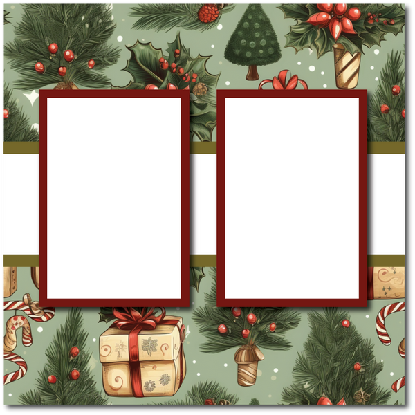 Christmas Tree Presents - 2 Frames - Blank Printed Scrapbook Page 12x12 Layout